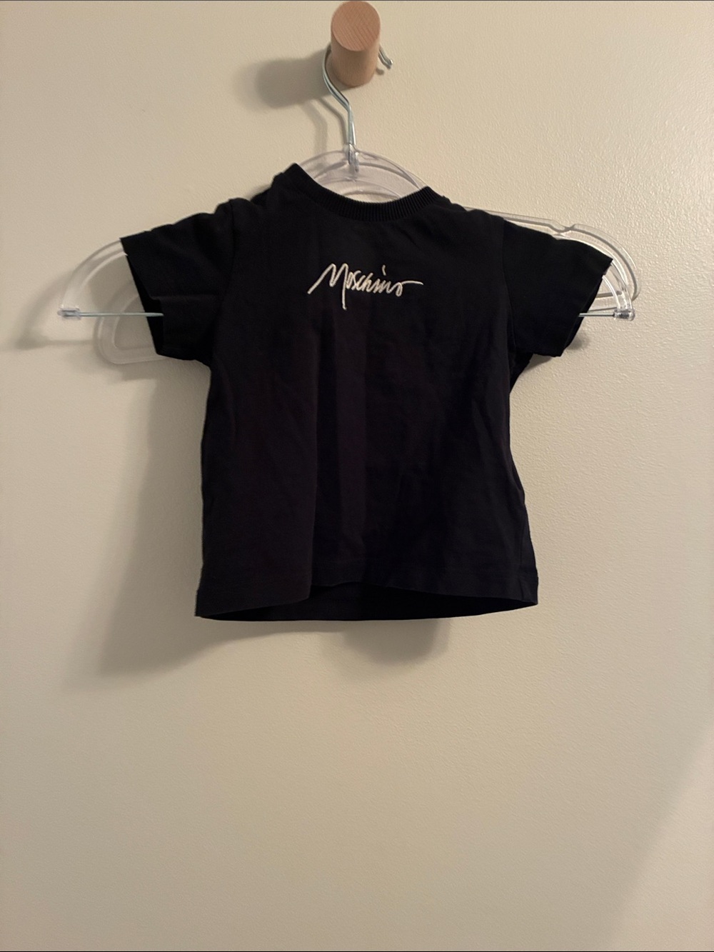 Moschino Black Tee with White Script Logo